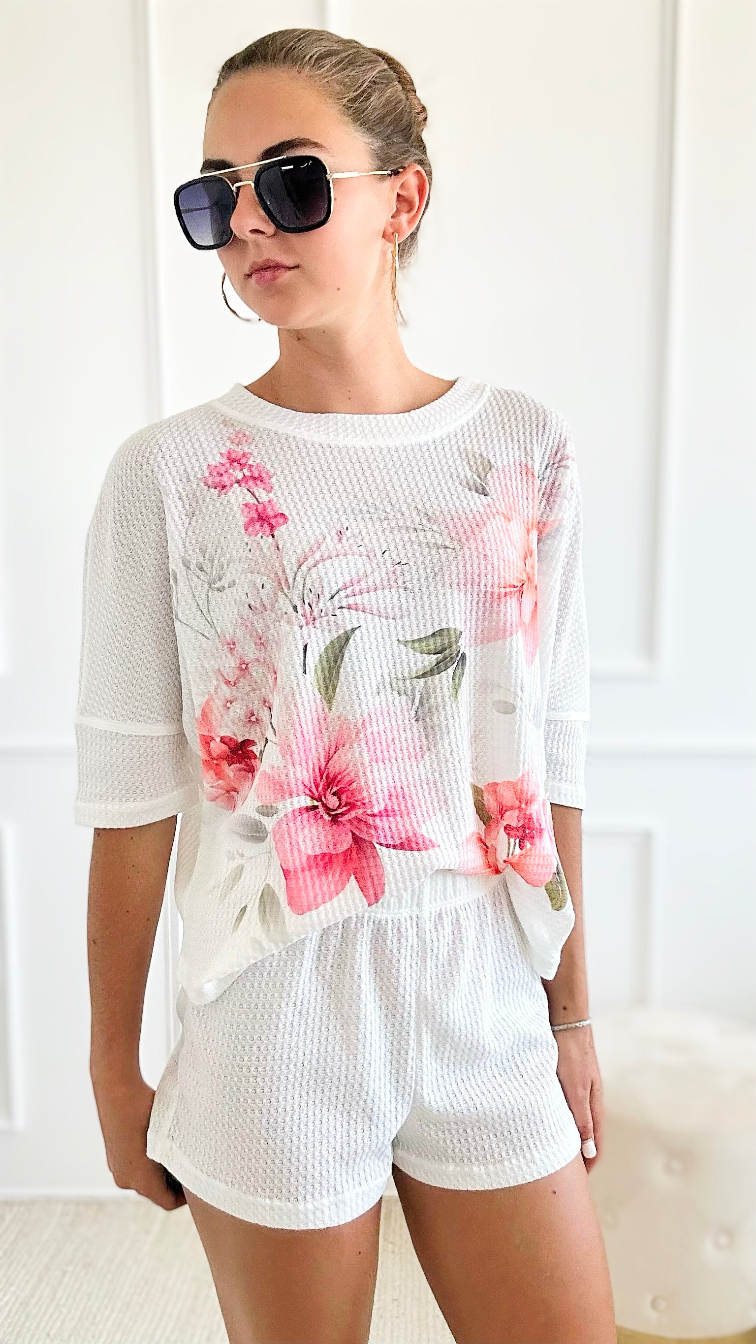 Textured Floral Print Lounge Wear Set-210 Loungewear/Sets-Phil Love-Coastal Bloom Boutique, find the trendiest versions of the popular styles and looks Located in Indialantic, FL