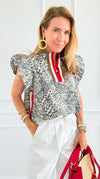 Roar and Ribbon Puff Sleeve Top-110 Short Sleeve Tops-ENTRO-Coastal Bloom Boutique, find the trendiest versions of the popular styles and looks Located in Indialantic, FL