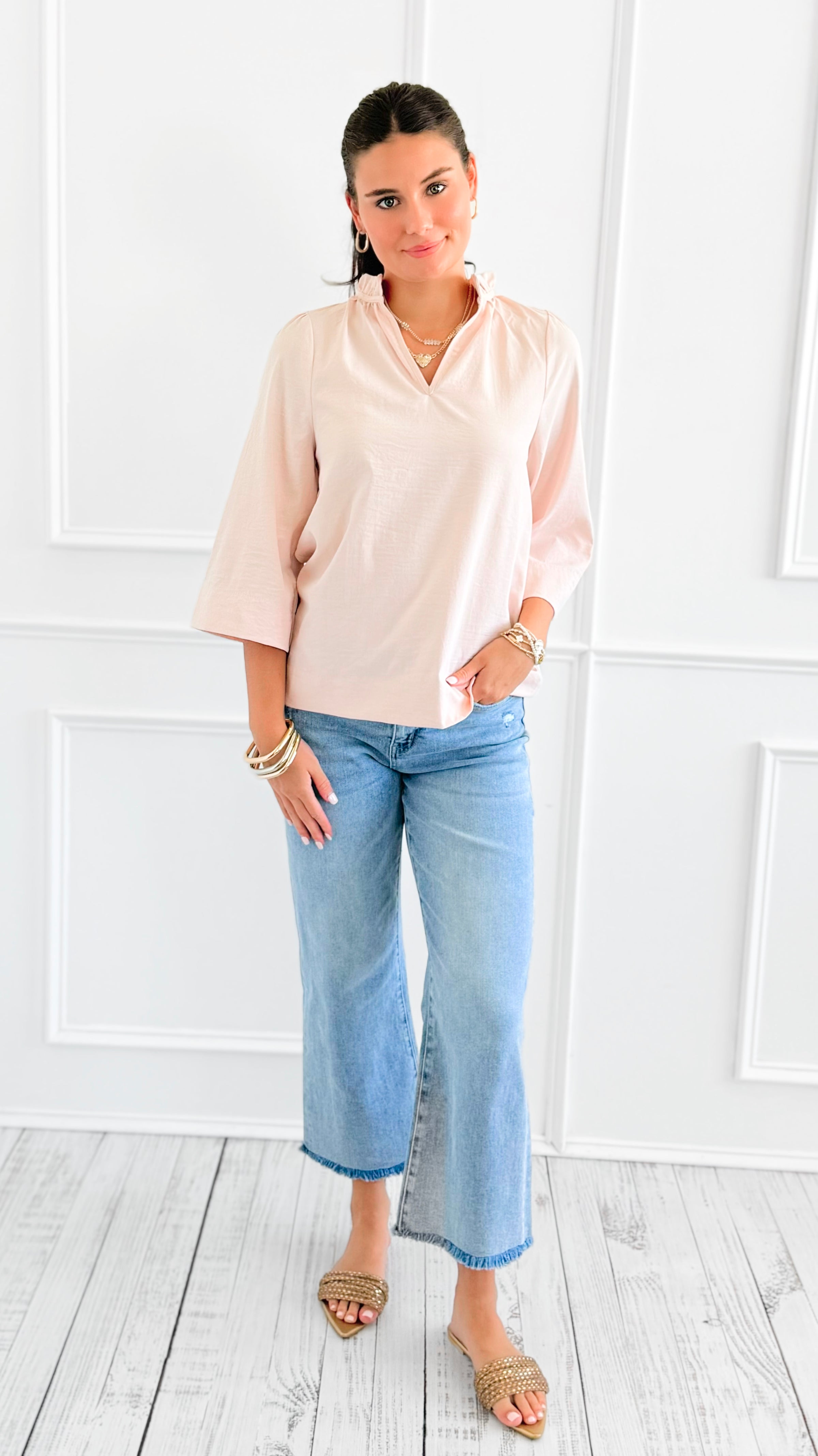 Soft Focus Wide Sleeve Top - Blush-110 Long Sleeve Tops-GIGIO-Coastal Bloom Boutique, find the trendiest versions of the popular styles and looks Located in Indialantic, FL