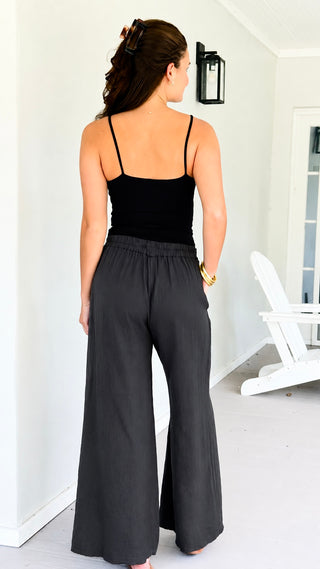Linen Italian Flare- Leg Pant- Black