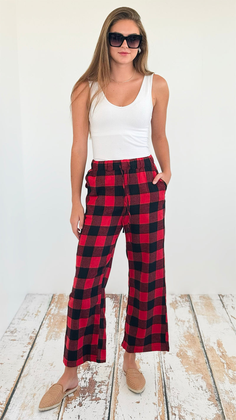 Classic Comfort Plaid Pijama Pants - Red-210 Loungewear/Sets-Love Poem-Coastal Bloom Boutique, find the trendiest versions of the popular styles and looks Located in Indialantic, FL