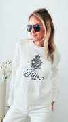 Paris Embroidery Knit Sweater - White-130 Long Sleeve Tops-Chasing Bandits-Coastal Bloom Boutique, find the trendiest versions of the popular styles and looks Located in Indialantic, FL