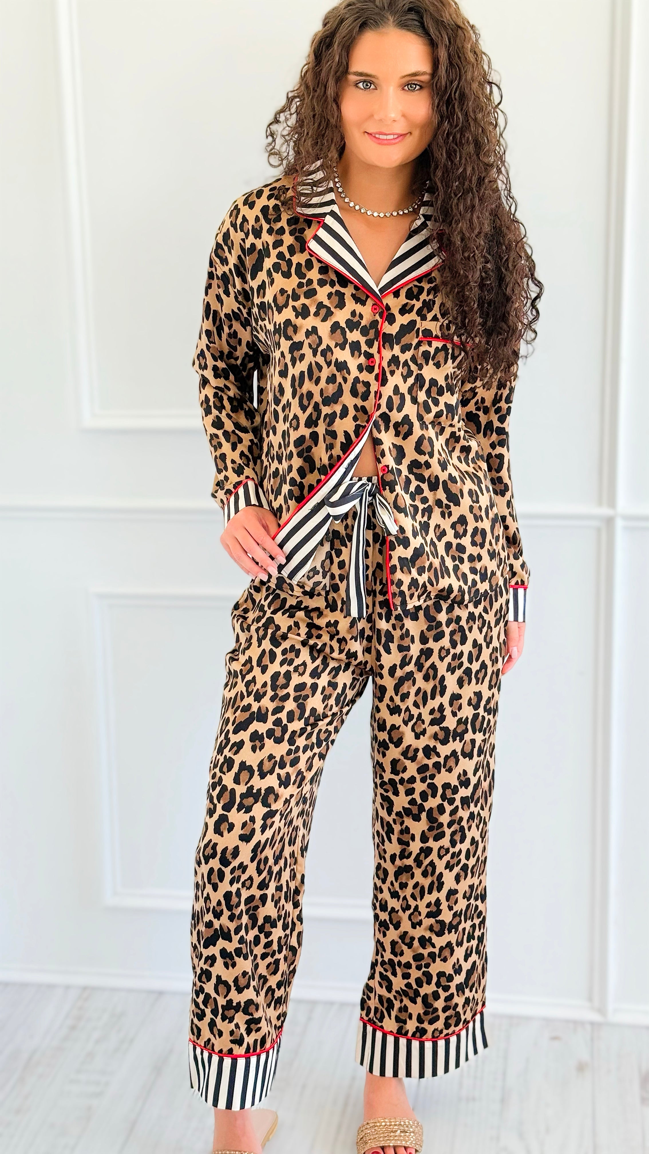 Spotted in Satin Print Pajama Set-210 Loungewear/Sets-Anniewear-Coastal Bloom Boutique, find the trendiest versions of the popular styles and looks Located in Indialantic, FL