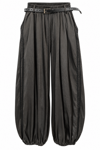 Satin Balloon Italian Track Pants - Chocolate