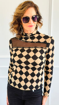Checkmate Long Sleeve Mesh Top - Taupe-110 Long Sleeve Tops-7Mango7-Coastal Bloom Boutique, find the trendiest versions of the popular styles and looks Located in Indialantic, FL