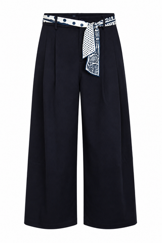 Chic Scarf Belt Wide-Leg Pants - Navy