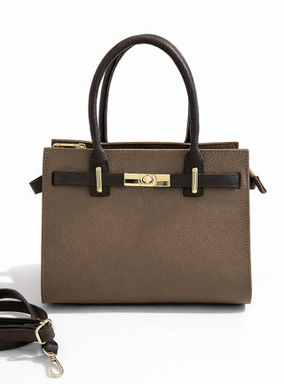 Vittoria Structured Italian Bag- Taupe/Brown