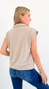 Lemon Drop Collared Knit Top - Taupe-100 Sleeveless Tops-Tres Bien-Coastal Bloom Boutique, find the trendiest versions of the popular styles and looks Located in Indialantic, FL