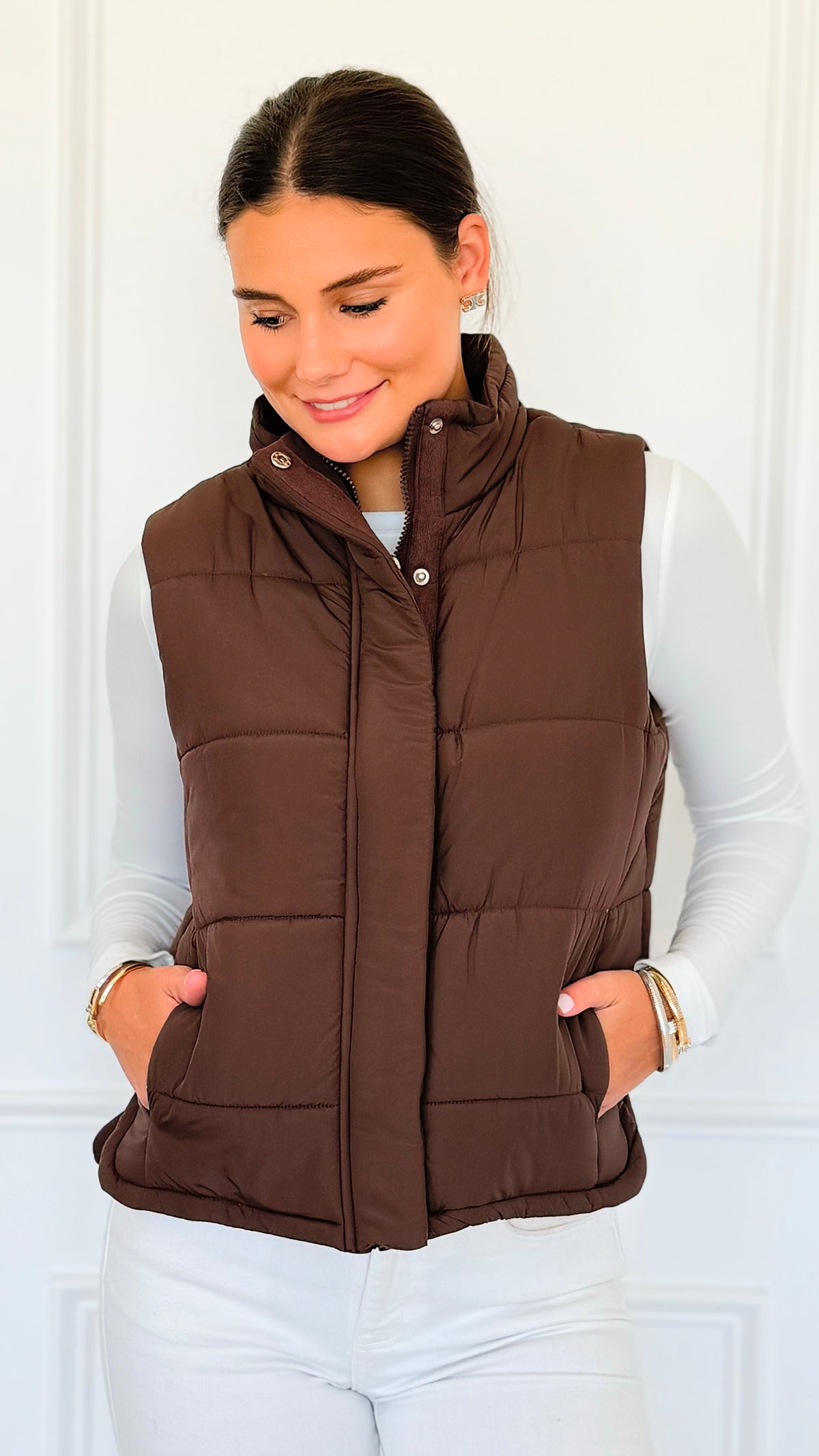 Warm Intentions Zip Puffer Vest - Brown-160 Jackets-Zenana-Coastal Bloom Boutique, find the trendiest versions of the popular styles and looks Located in Indialantic, FL