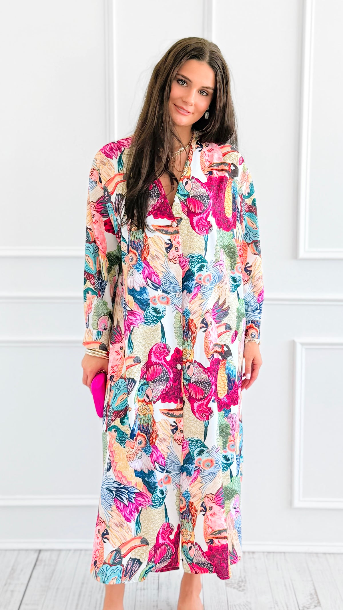 Feathered Mosaic Italian Long Dress-200 dresses/jumpsuits/rompers-CLEAR S-Coastal Bloom Boutique, find the trendiest versions of the popular styles and looks Located in Indialantic, FL
