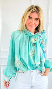 Blooming Tie Neck Button Italian Top