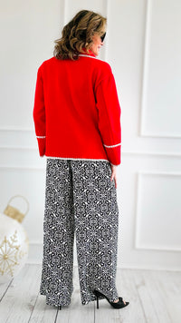 Blanket Stitch Elegance Jacket - Red-160 Jackets-IRIS-Coastal Bloom Boutique, find the trendiest versions of the popular styles and looks Located in Indialantic, FL