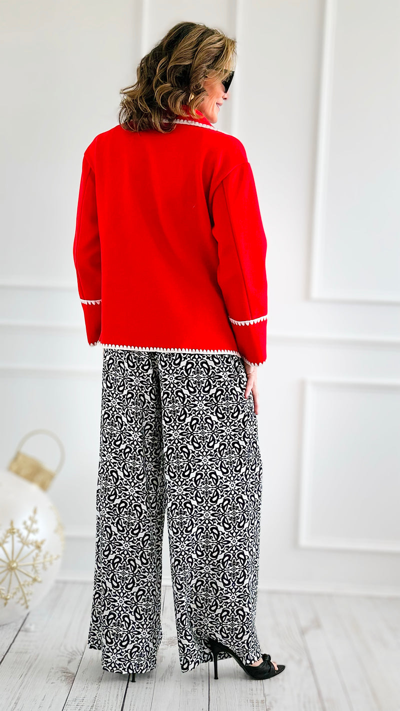 Blanket Stitch Elegance Jacket - Red-160 Jackets-IRIS-Coastal Bloom Boutique, find the trendiest versions of the popular styles and looks Located in Indialantic, FL