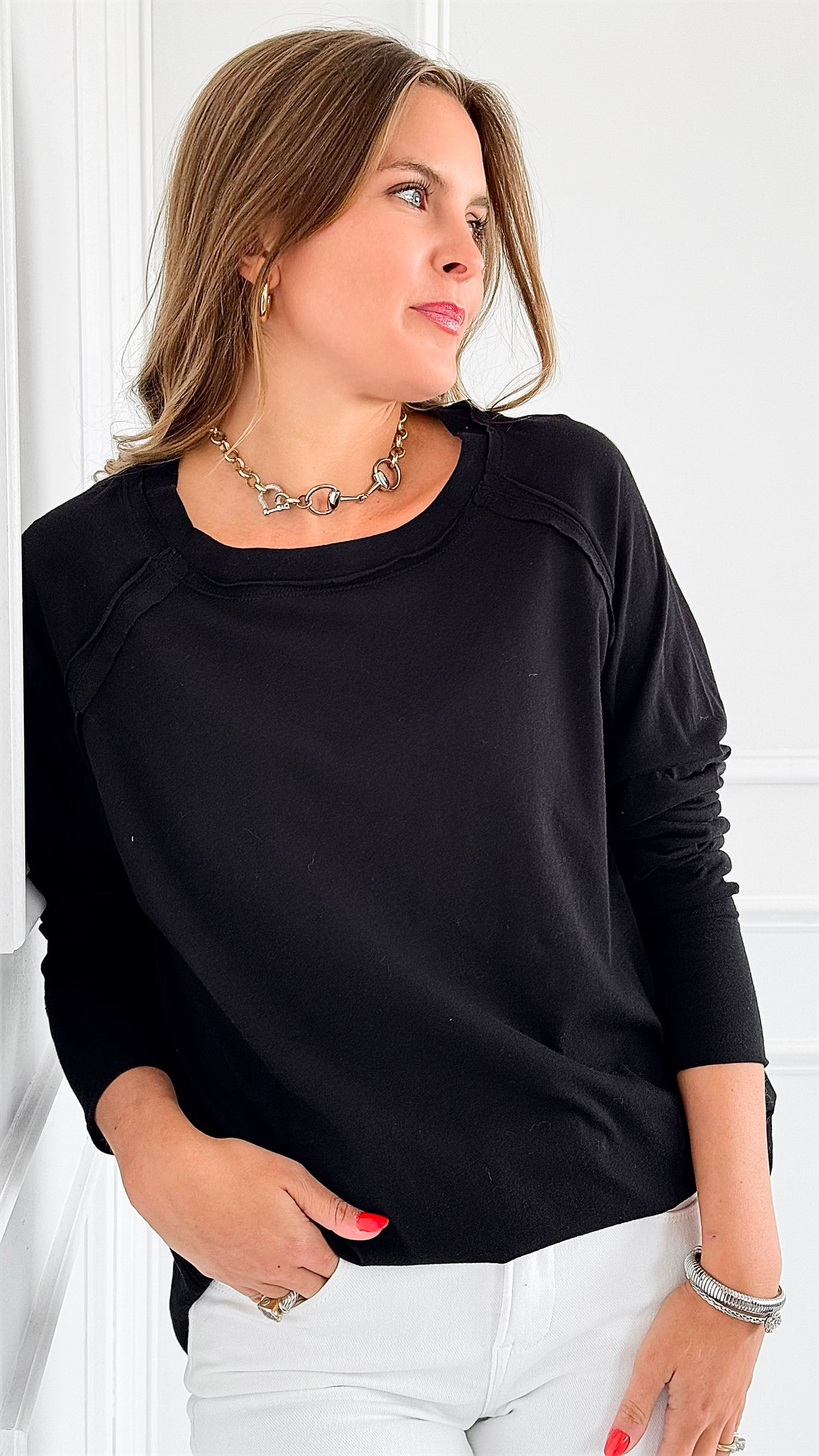 Effortless Chic Long Sleeve Top - Black-130 Long Sleeve Tops-Zenana-Coastal Bloom Boutique, find the trendiest versions of the popular styles and looks Located in Indialantic, FL