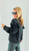 Ruffle Detail Button Down Blouse-130 Long Sleeve Tops-PASTEL DESIGN-Coastal Bloom Boutique, find the trendiest versions of the popular styles and looks Located in Indialantic, FL