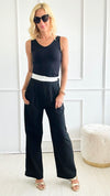 Waistband Color Detailed Pants-Black-170 Bottoms-Galita-Coastal Bloom Boutique, find the trendiest versions of the popular styles and looks Located in Indialantic, FL