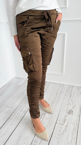 Cargo Wish List Italian Joggers- Brown-180 Joggers-CRIS S.R.L.-Coastal Bloom Boutique, find the trendiest versions of the popular styles and looks Located in Indialantic, FL
