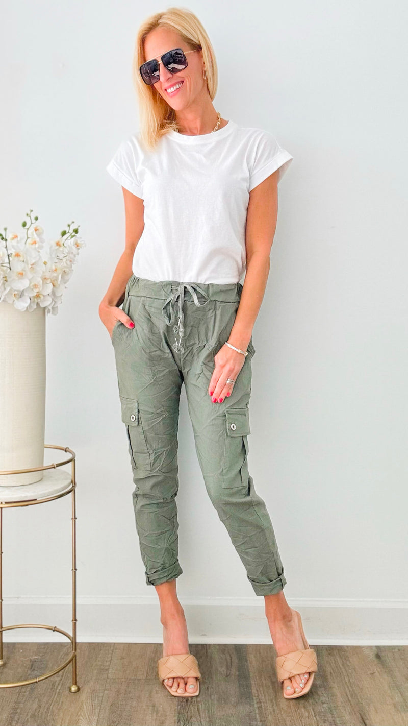 Cargo Italian Joggers - Army Green-180 Joggers-Germany-Coastal Bloom Boutique, find the trendiest versions of the popular styles and looks Located in Indialantic, FL