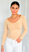 Seamless Reversible V-Neck Long Sleeve - Nude-130 Long Sleeve Tops-YELETE-Coastal Bloom Boutique, find the trendiest versions of the popular styles and looks Located in Indialantic, FL