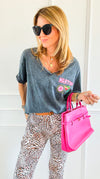 Martini All Night V-Neck Italian Graphic Tee-110 Short Sleeve Tops-FIRSTAGE-Coastal Bloom Boutique, find the trendiest versions of the popular styles and looks Located in Indialantic, FL