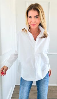 Oversized Buttoned Up Blouse-White-130 Long Sleeve Tops-BucketList-Coastal Bloom Boutique, find the trendiest versions of the popular styles and looks Located in Indialantic, FL