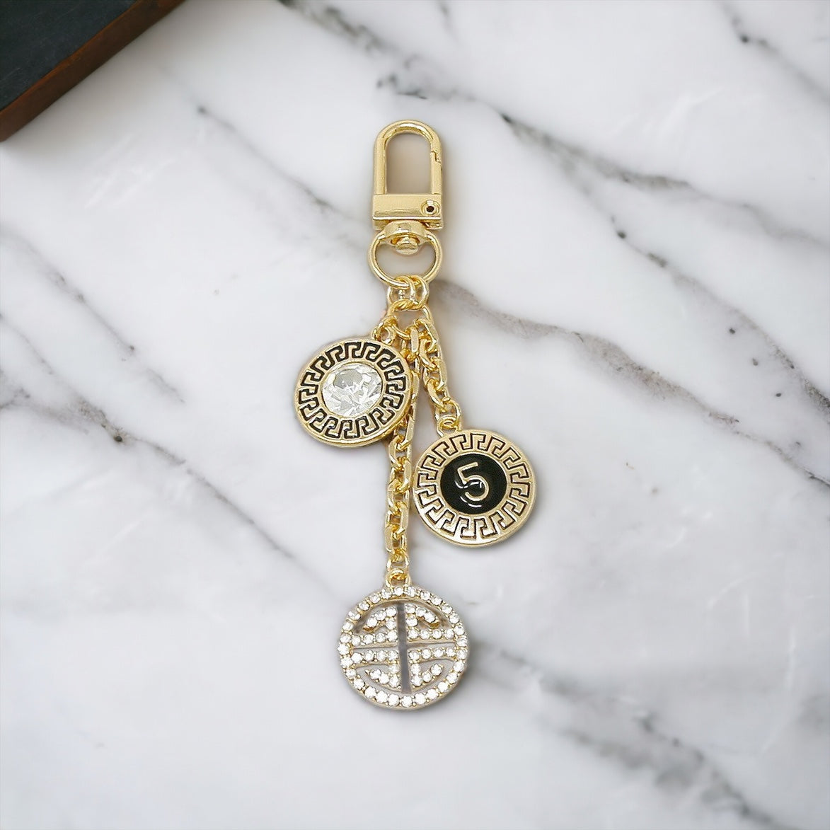 Greek Pattern Multi Charm Keychain-260 Other Accessories-US Jewelry House-Coastal Bloom Boutique, find the trendiest versions of the popular styles and looks Located in Indialantic, FL
