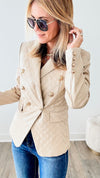 Faux Leather Quilted Blazer Jacket-160 Jackets-BLITHE-Coastal Bloom Boutique, find the trendiest versions of the popular styles and looks Located in Indialantic, FL