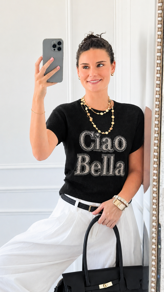 Ciao Bella Glam Boatneck Italian Top - Black