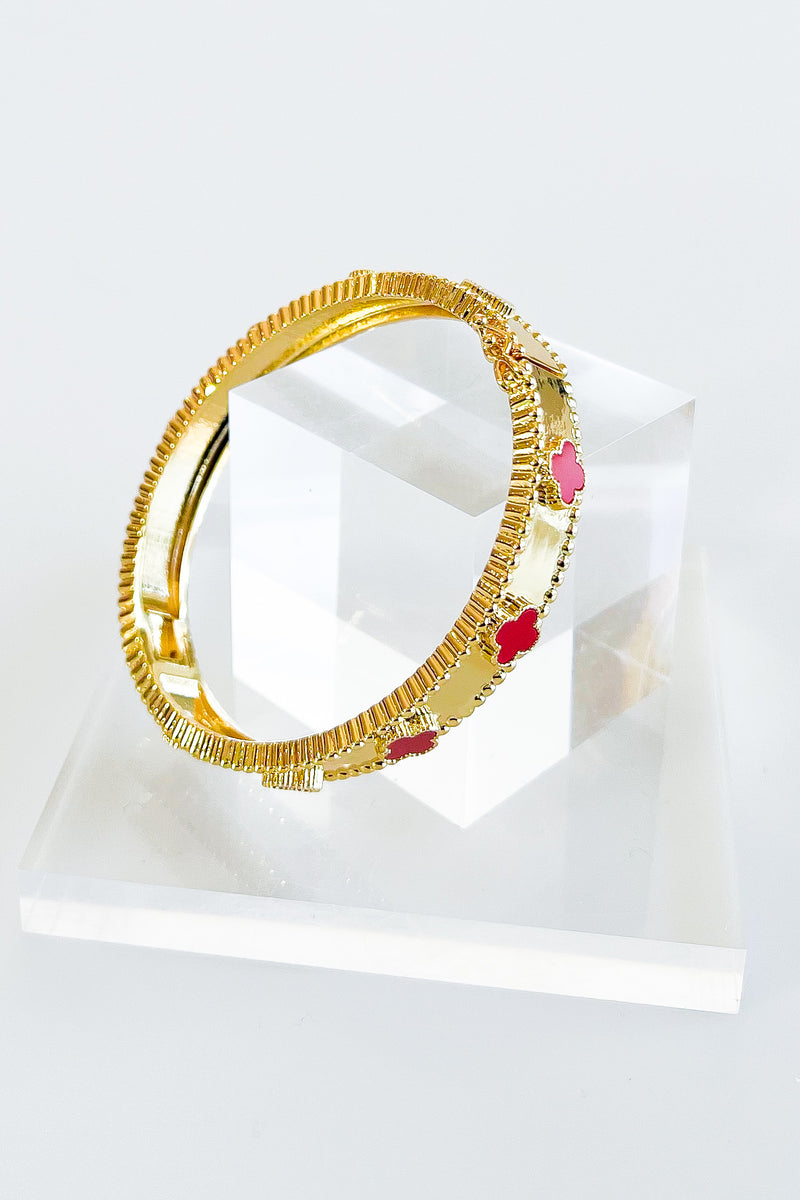 Clover Station Bangle Bracelet - Red-230 Jewelry-NYC-Coastal Bloom Boutique, find the trendiest versions of the popular styles and looks Located in Indialantic, FL