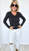 V-Neck Anniston Microfiber Tee - Black-130 Long Sleeve Tops-Zenana-Coastal Bloom Boutique, find the trendiest versions of the popular styles and looks Located in Indialantic, FL