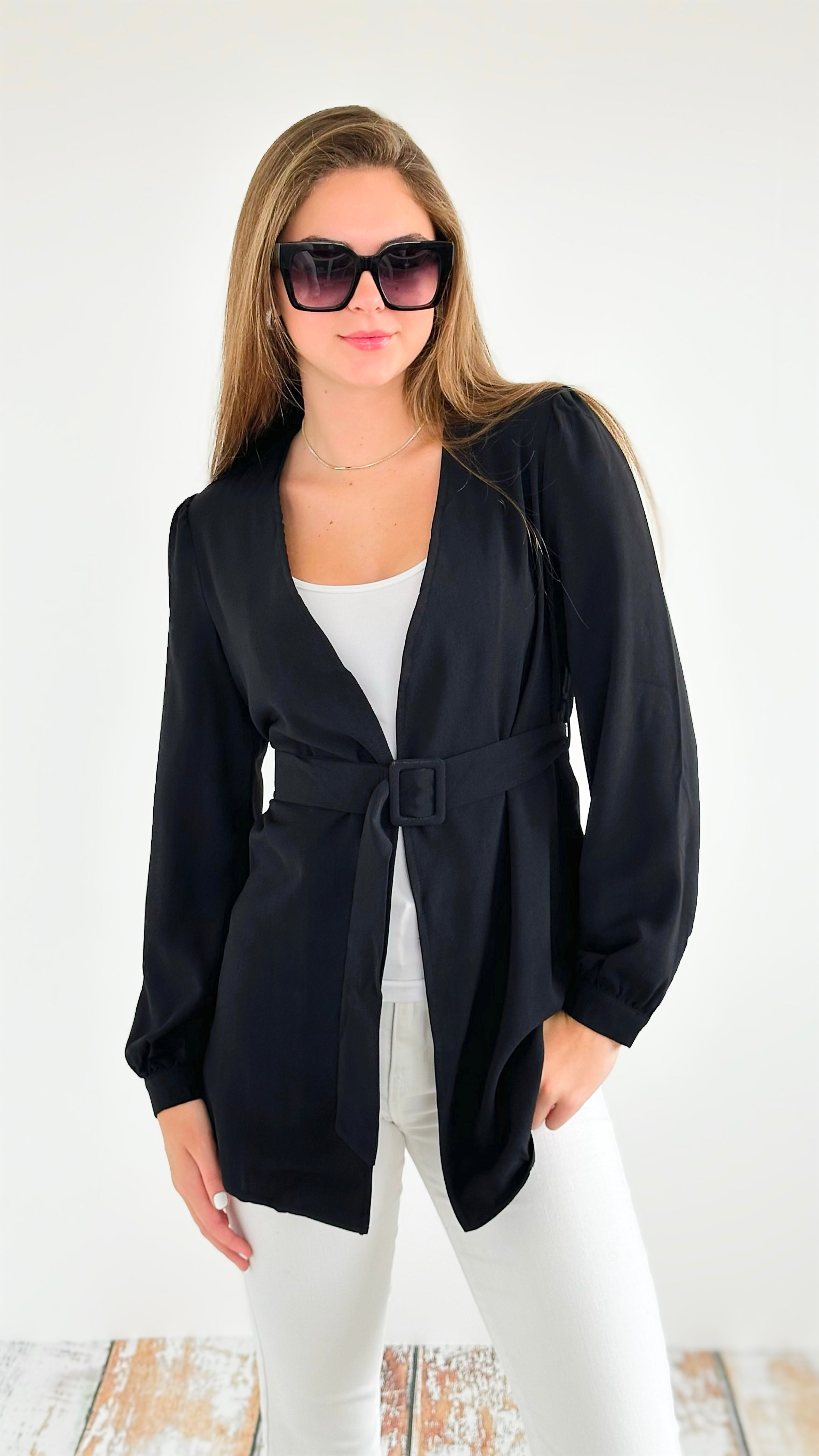 Timeless Elegance Wrap Blazer - Black-160 Jackets-Must Have-Coastal Bloom Boutique, find the trendiest versions of the popular styles and looks Located in Indialantic, FL