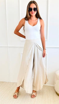 Front Slits Flowy Pants-Oatmeal-170 Bottoms-EASEL-Coastal Bloom Boutique, find the trendiest versions of the popular styles and looks Located in Indialantic, FL