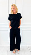 Golden Detail Contrast Italian Set- Black-210 Loungewear/Sets-Italianissimo-Coastal Bloom Boutique, find the trendiest versions of the popular styles and looks Located in Indialantic, FL
