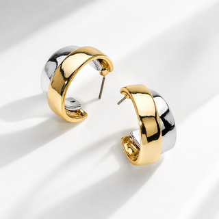 Two Tone Smooth Wide Hoop Earrings