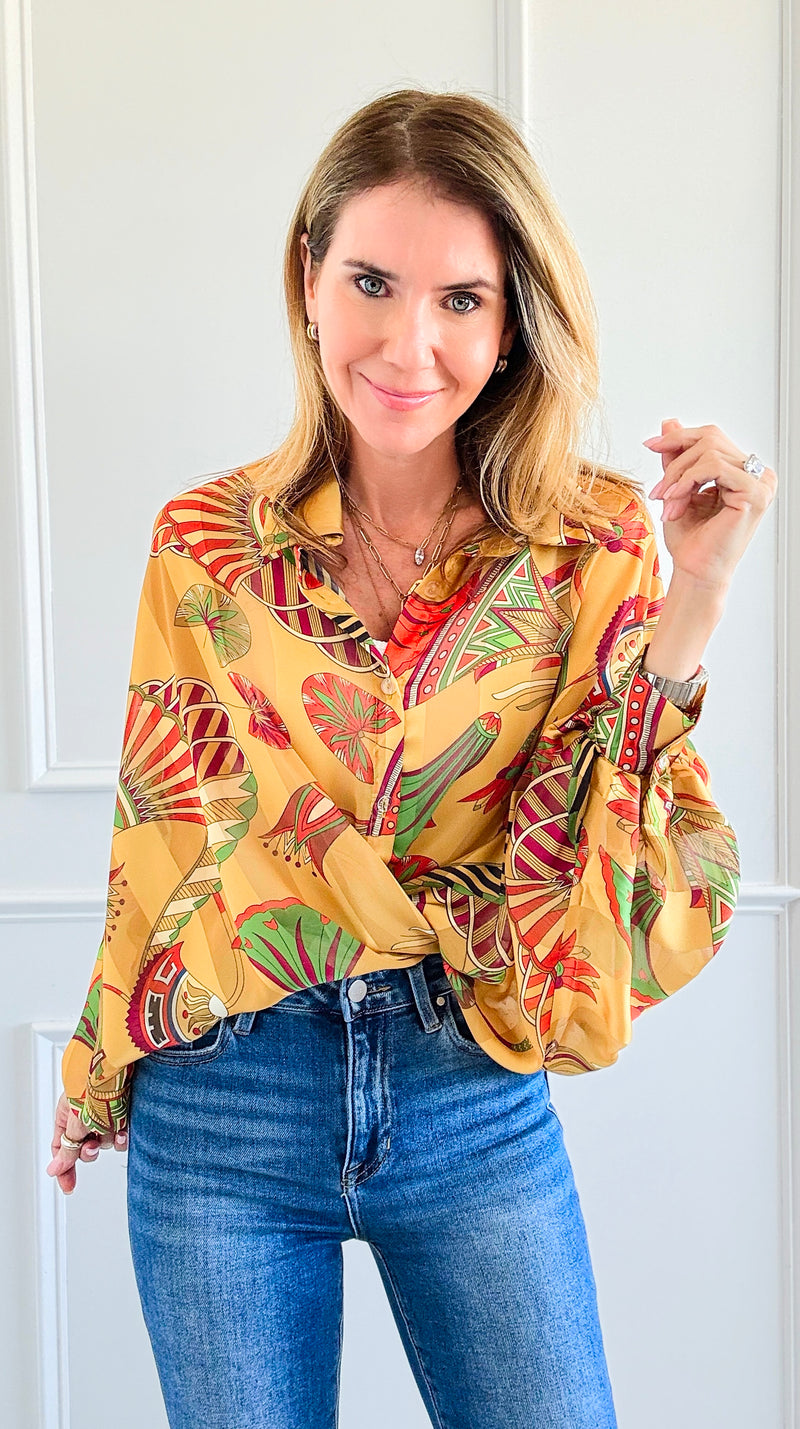 Botanical Dream Button-Up Top-130 Long Sleeve Tops-Rousseau-Coastal Bloom Boutique, find the trendiest versions of the popular styles and looks Located in Indialantic, FL