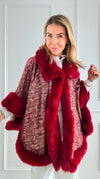 Golden Hour Glam Cape - Burgundy-160 Jackets-Original USA-Coastal Bloom Boutique, find the trendiest versions of the popular styles and looks Located in Indialantic, FL