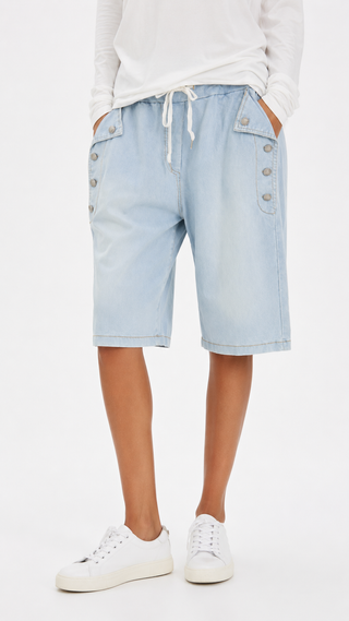 Embellished Button Pocket Denim Italian Short