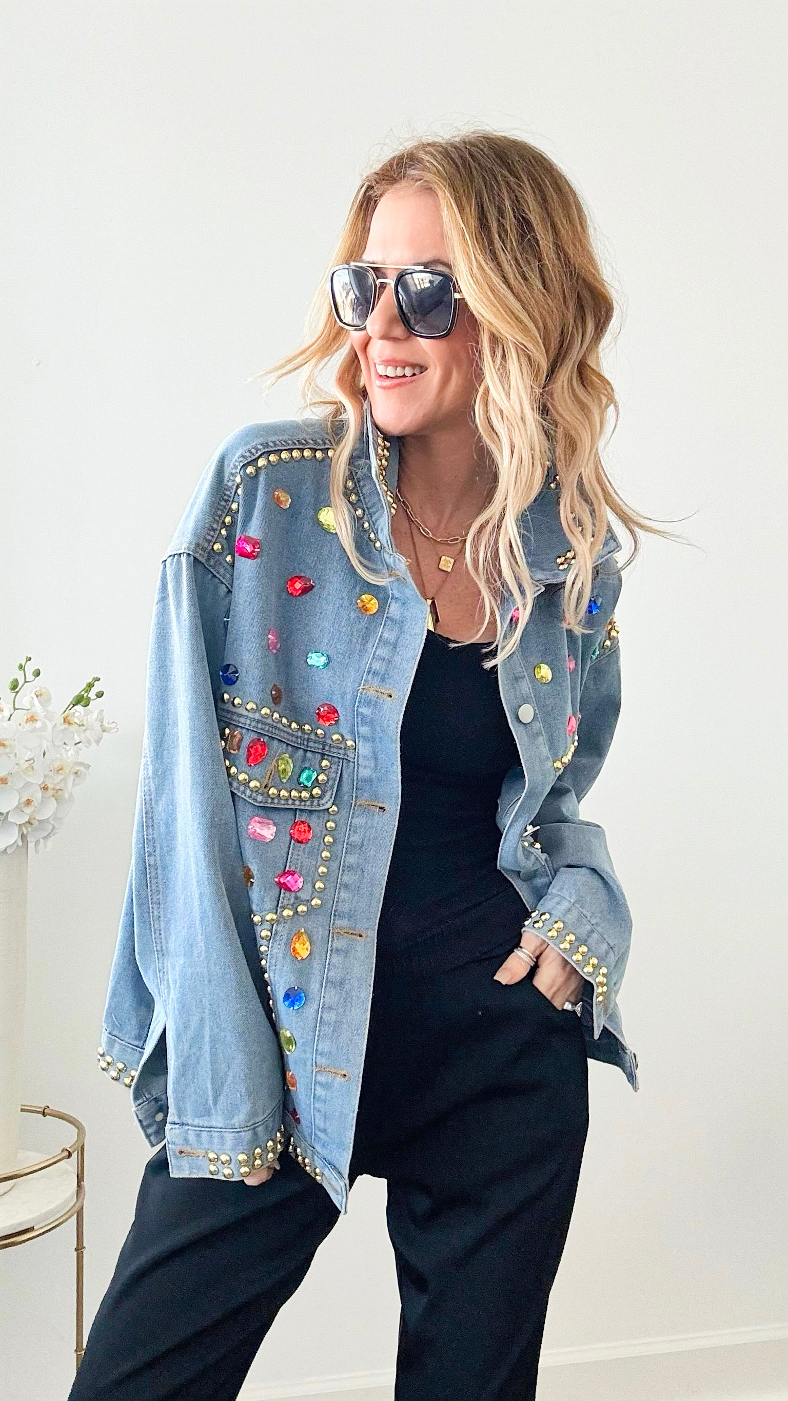 Colorful Studs Detailed Jacket-160 Jackets-Rousseau-Coastal Bloom Boutique, find the trendiest versions of the popular styles and looks Located in Indialantic, FL