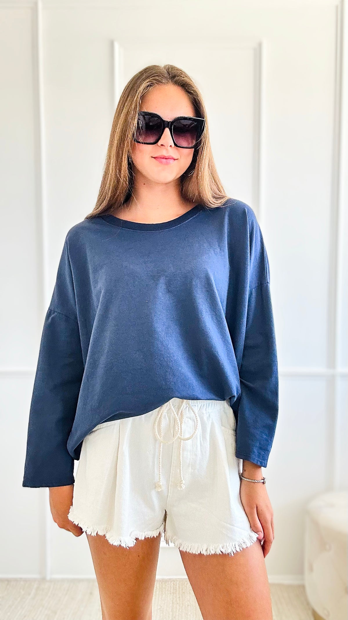 Upscale Comfort Italian Pullover - Navy-140 Sweaters-Italianissimo-Coastal Bloom Boutique, find the trendiest versions of the popular styles and looks Located in Indialantic, FL