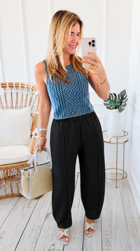 Coastal Flow Knit Pants - Black