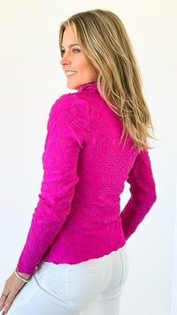 Textured Collared Top - Magenta-110 Long Sleeve Tops-Rousseau-Coastal Bloom Boutique, find the trendiest versions of the popular styles and looks Located in Indialantic, FL