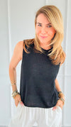 Glimmer Ease Italian Top- Black-100 Sleeveless Tops-LY PARIS-Coastal Bloom Boutique, find the trendiest versions of the popular styles and looks Located in Indialantic, FL