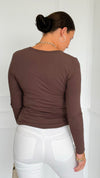 Button Me Up Ribbed Top - Brown-130 Long Sleeve Tops-YELETE-Coastal Bloom Boutique, find the trendiest versions of the popular styles and looks Located in Indialantic, FL