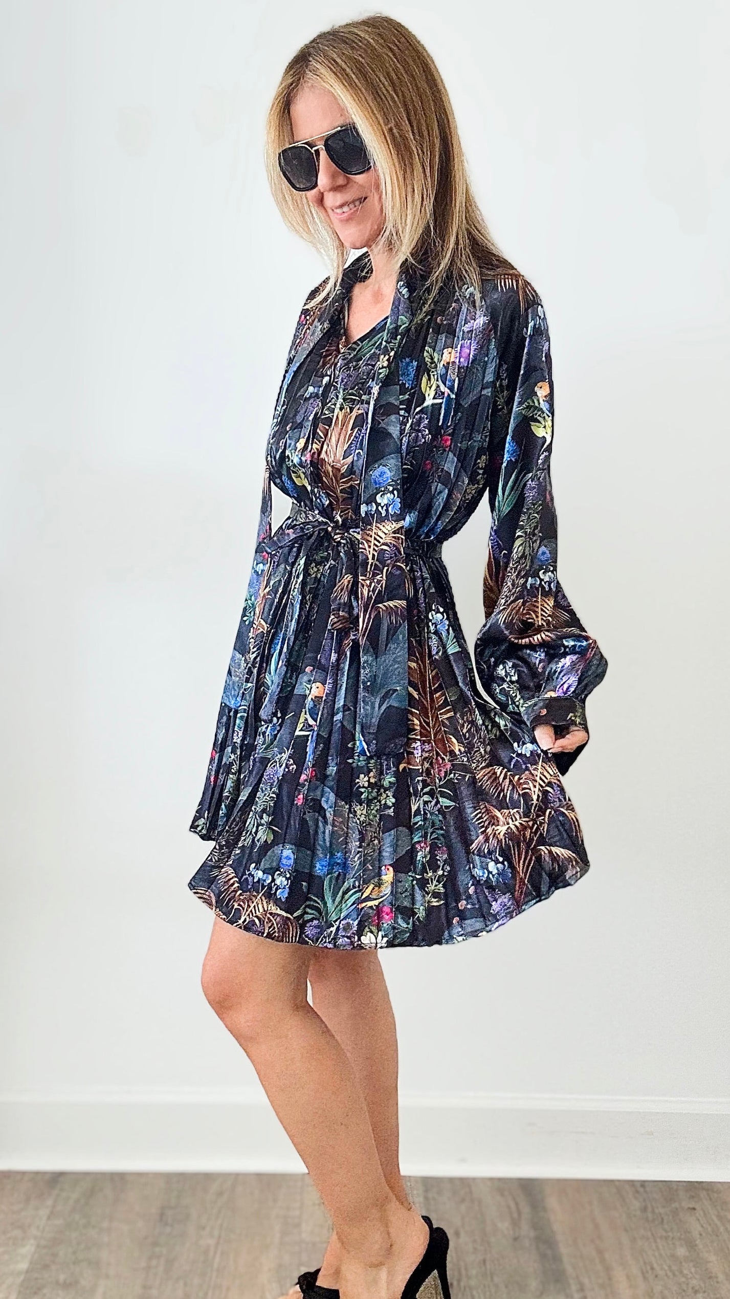 Magical Jungle Pleated Dress-200 Dresses/Jumpsuits/Rompers-Beulah Style-Coastal Bloom Boutique, find the trendiest versions of the popular styles and looks Located in Indialantic, FL
