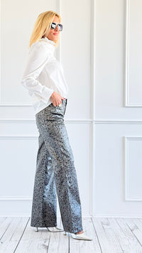 Metallic Leopard Luxe Pants-170 Bottoms-JJ'S FAIRYLAND-Coastal Bloom Boutique, find the trendiest versions of the popular styles and looks Located in Indialantic, FL