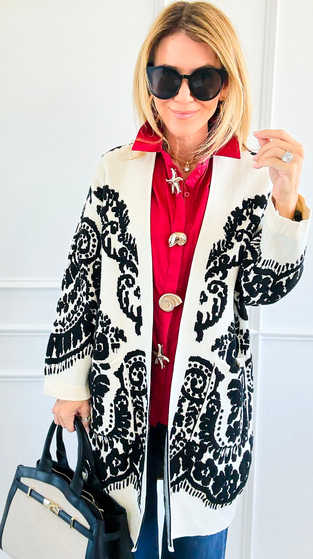 Jacquard Cardigan-150 Cardigans/Layers-Z STUDIO-Coastal Bloom Boutique, find the trendiest versions of the popular styles and looks Located in Indialantic, FL