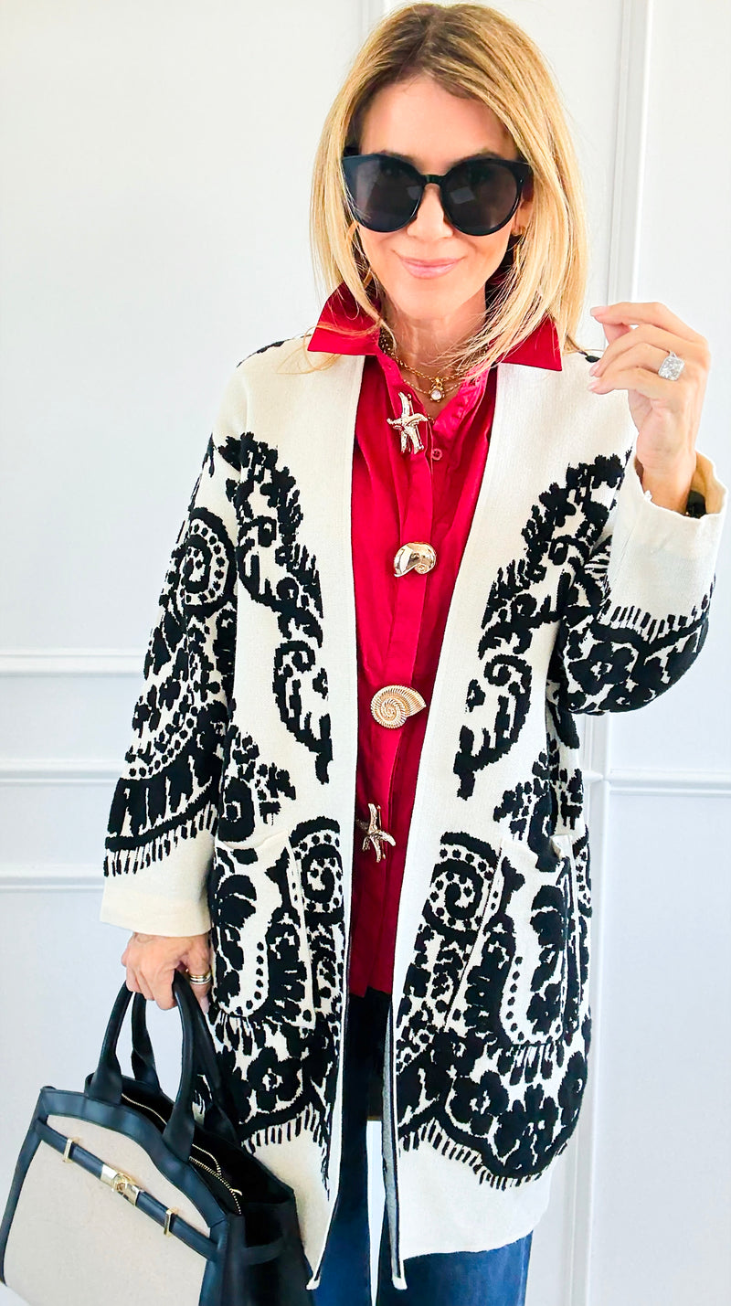 Jacquard Cardigan-150 Cardigans/Layers-Z STUDIO-Coastal Bloom Boutique, find the trendiest versions of the popular styles and looks Located in Indialantic, FL