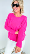 Timeless Comfort Italian Pullover- Fuchsia-130 Long Sleeve Tops-Italianissimo-Coastal Bloom Boutique, find the trendiest versions of the popular styles and looks Located in Indialantic, FL