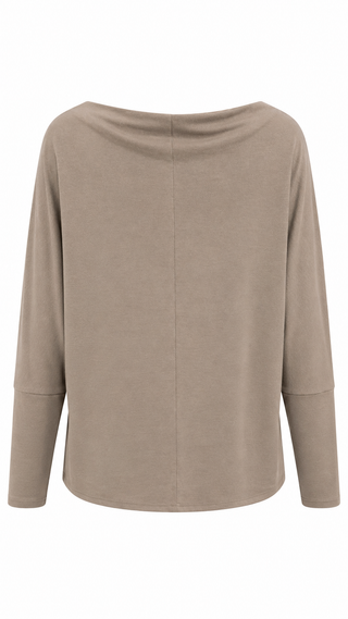 Ruched Sleeve Boat Neck Dolman Top - Ash Mocha