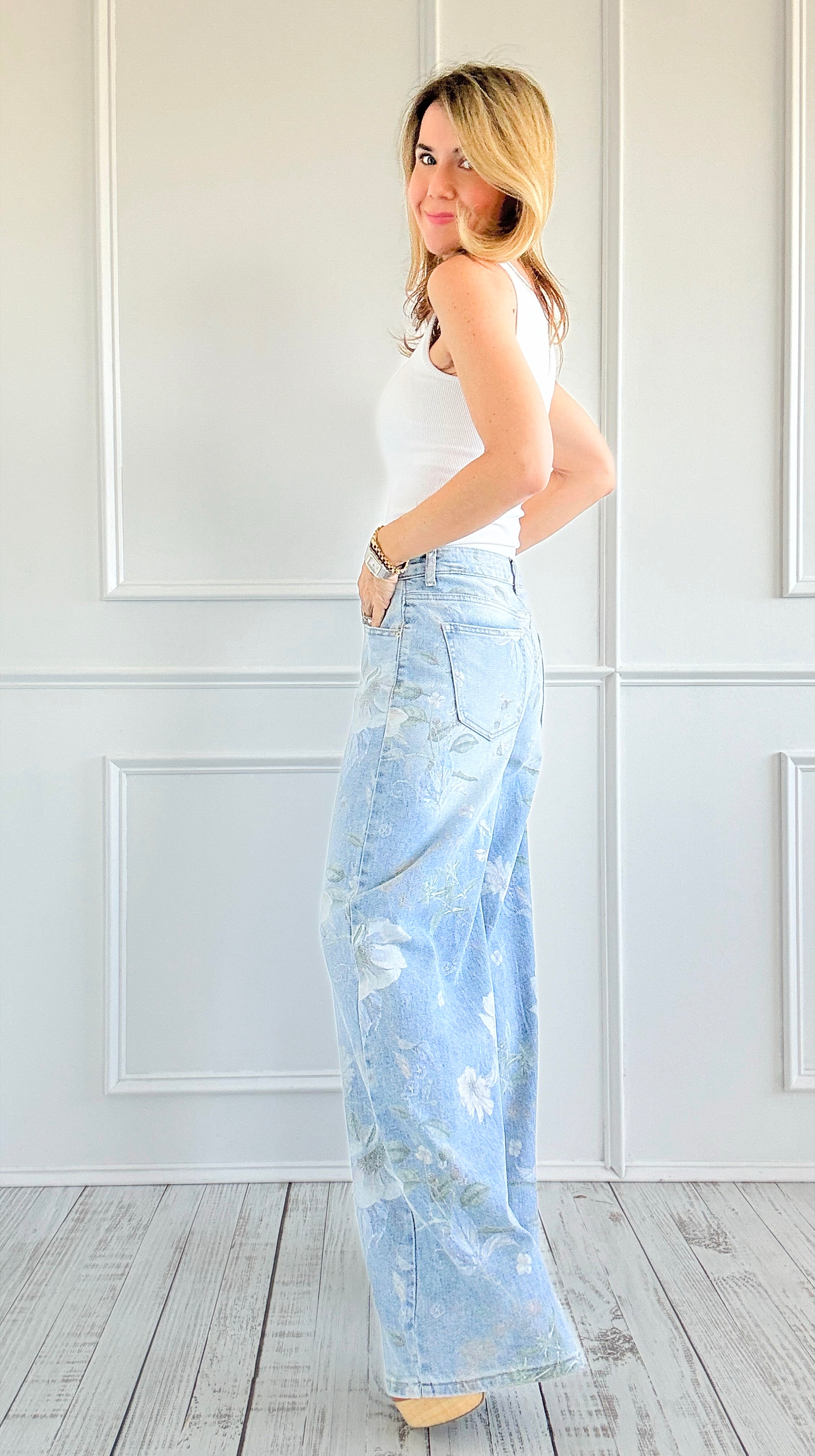 Blossom Bliss Italian Denim Pant-190 Denim-Italianissimo-Coastal Bloom Boutique, find the trendiest versions of the popular styles and looks Located in Indialantic, FL